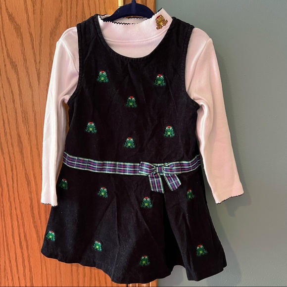 Bonnie Baby Other - Vintage Bonnie Baby Frog Dress Set Size 24M Plaid Bow Preppy Mock Turtleneck